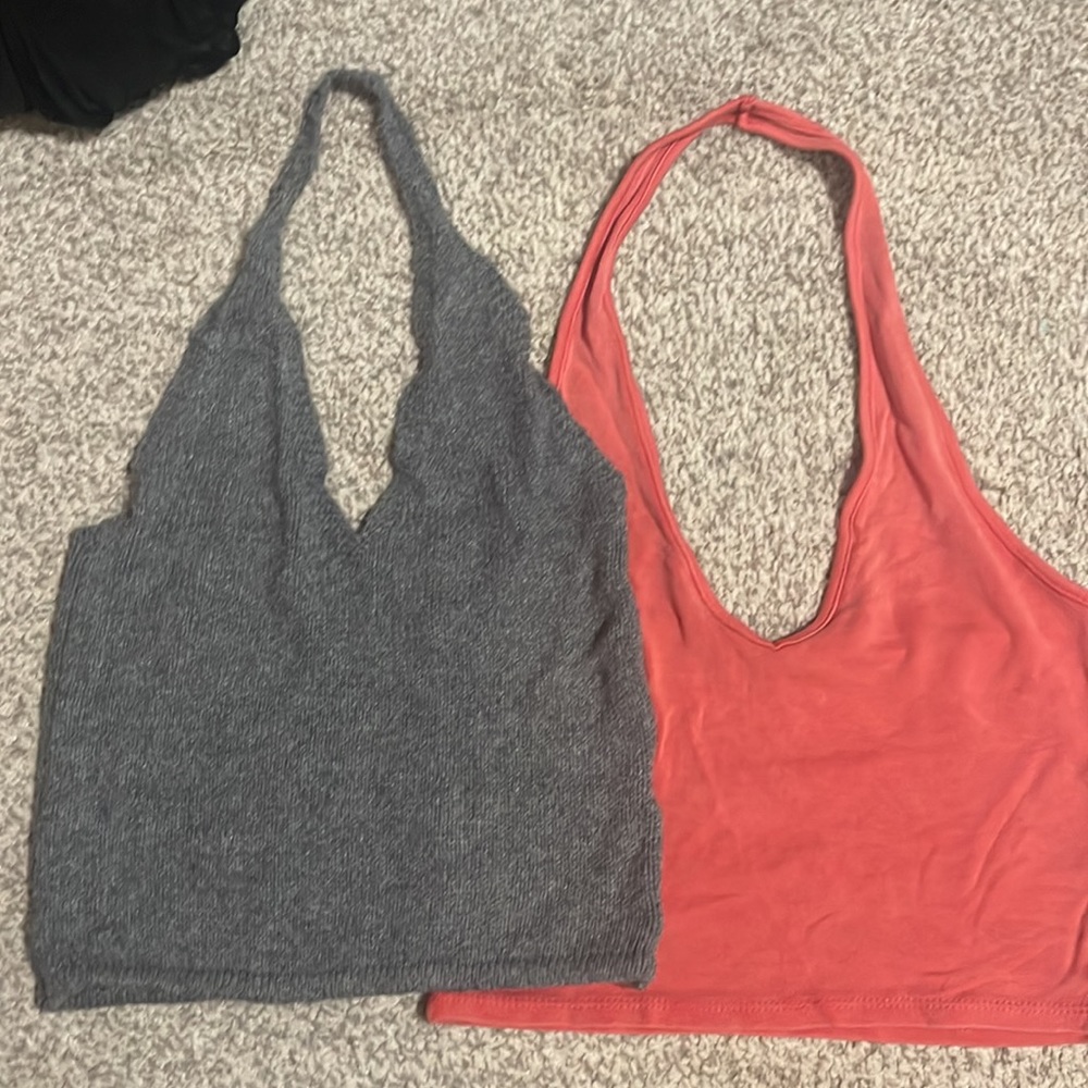 TWO Brandy Melville halter knitted and cotton crop tops OS